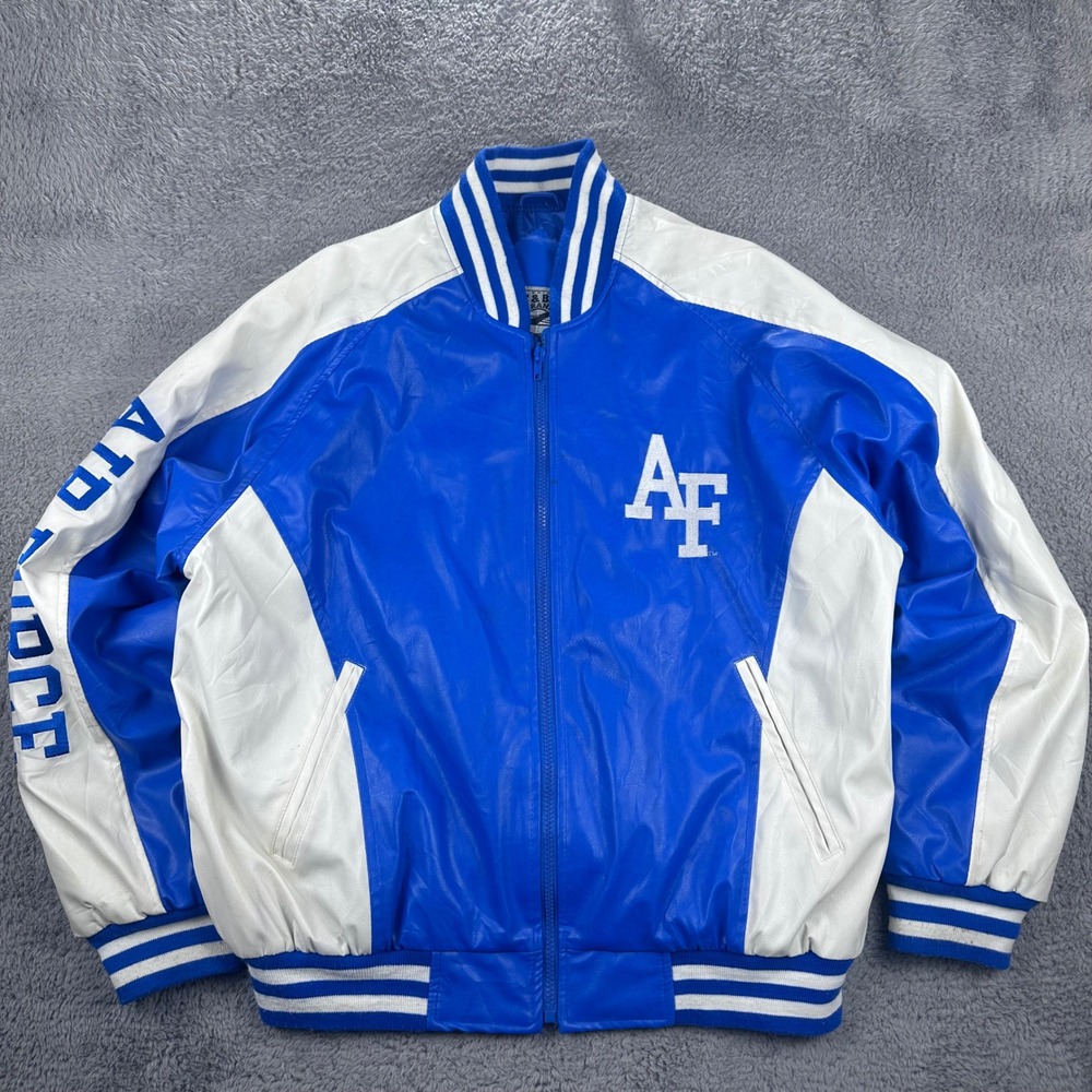 Steve & Barrys Air Force Falcons Varsity‎ Jacket Mens M Blue Faux Leather Bomber